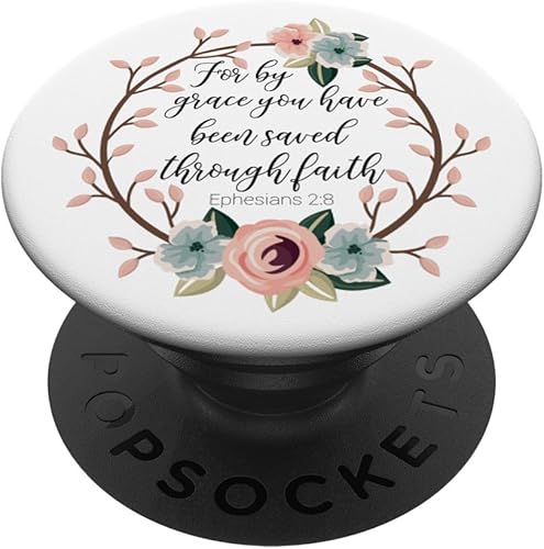 Saved By Grace Ephesians 28 - Soporte para teléfonos y tabletas, diseño floral, color rosa y azul, Negro