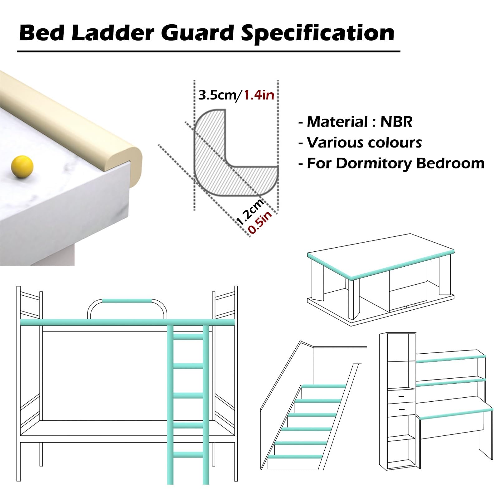 Paraspigoli Casa del dormitorio Morbido Letto a castello Rivestimento della scala Imbottitura in schiuma, Pedate di trazione Imbottiture per gradini Paracolpi di sicurezza per mobili (Color : Black,