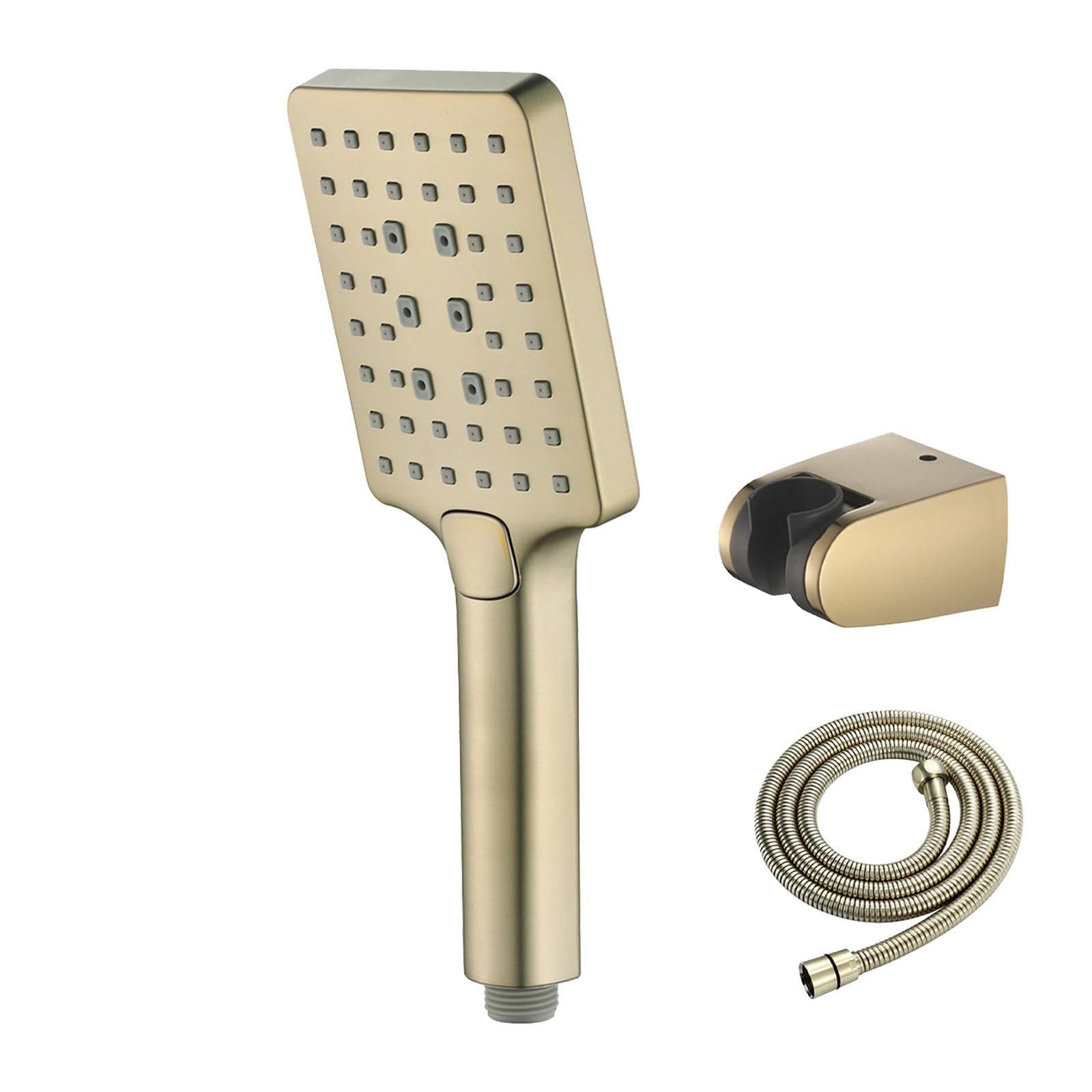 Pommeau de Douche avec 3 Modes, Haute Pression Douchette avec Support ABS et Flexible de Douche 1.5 m, Économie d’Eau Anti-Calcaire, pour Salle de Bain, Baignoire, Or brossé