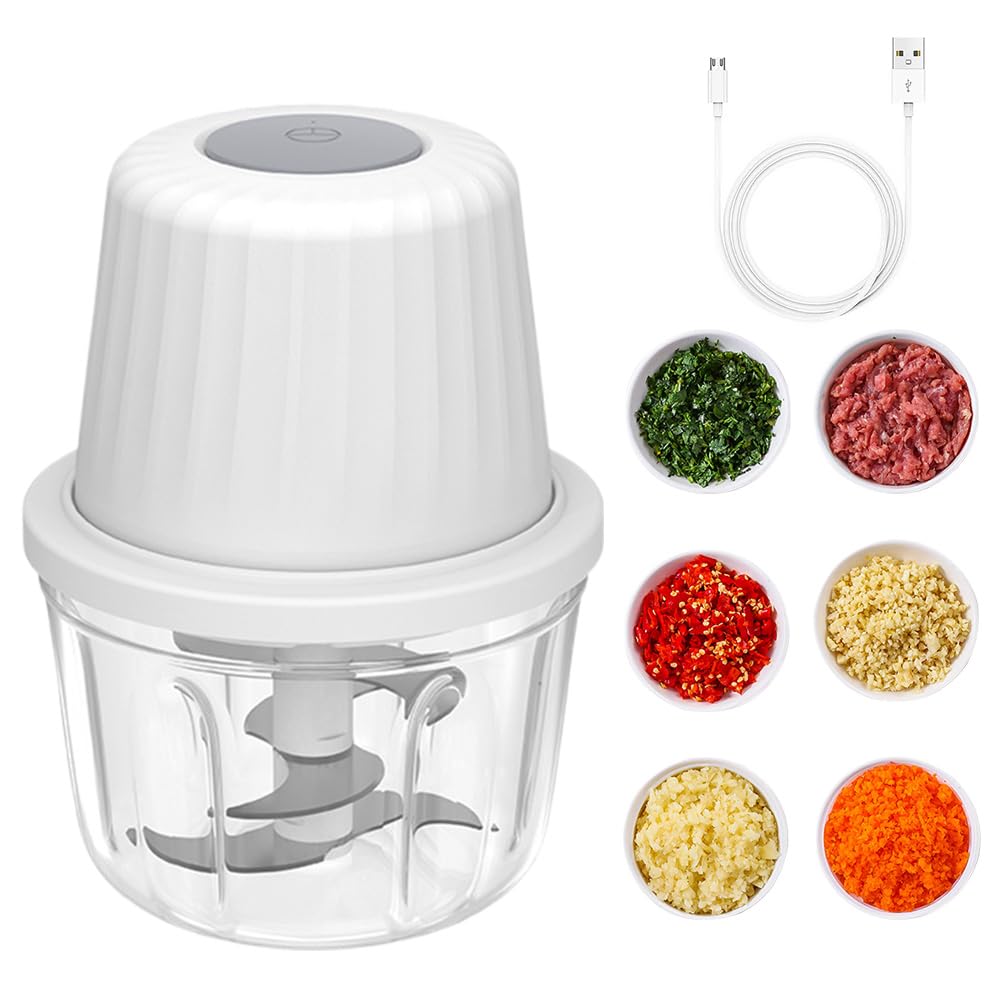 Hachoir Électrique Cuisine 400ml - 6 Lames Inox - Hachoir à Oignons Viande Légumes Multifonction