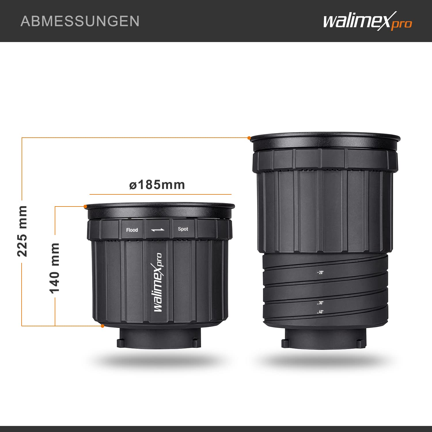 Walimex pro Zoomspot - Faretto regolabile da 12° a 40°, per LED fino a 350 W, resistente al calore fino a 100 °C, compatibile con connettori Bowens/Walimex Pro