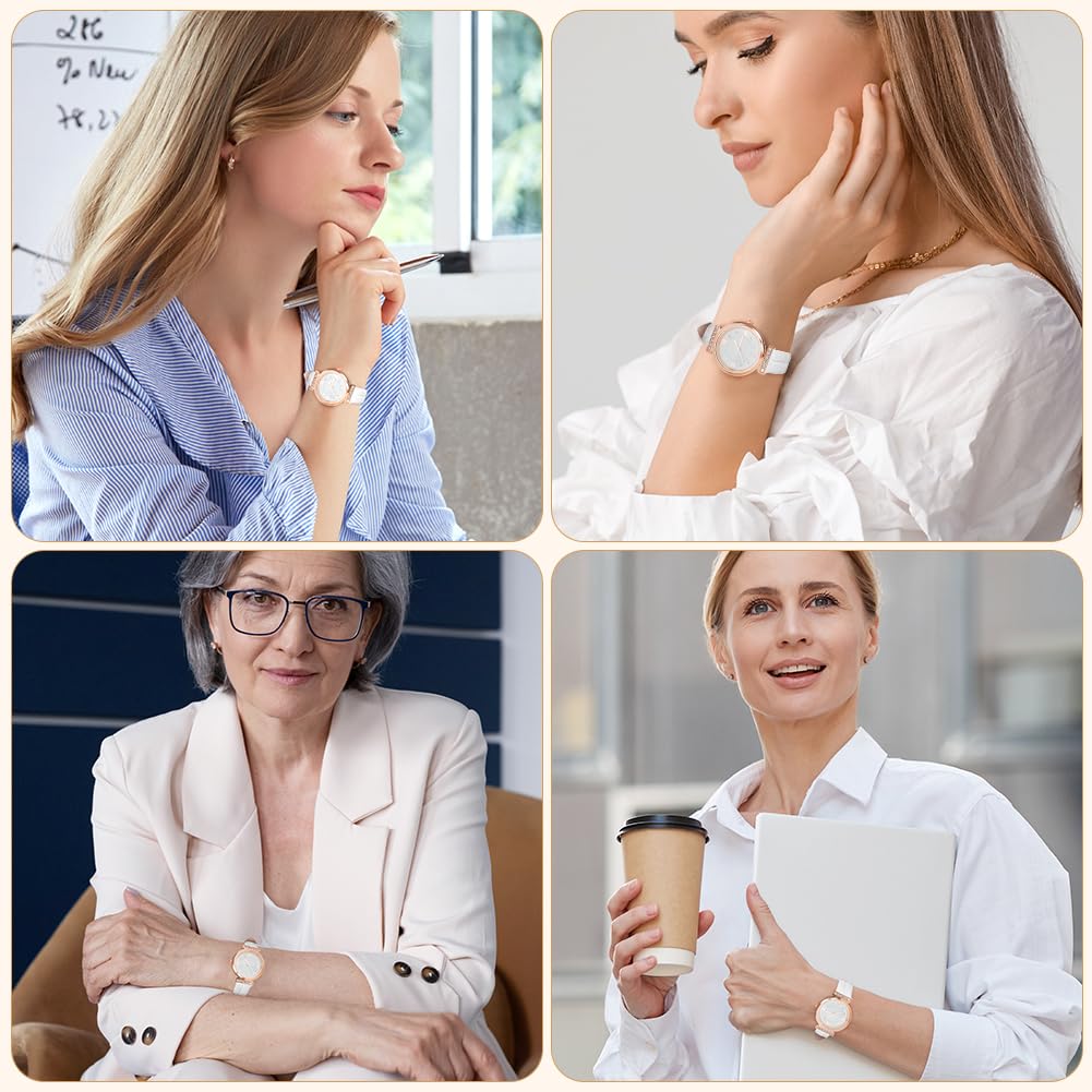 OFFCUP Montre Femme Bracelet Cuir Analogique Quartz Diamant 3 Aiguilles Poignet