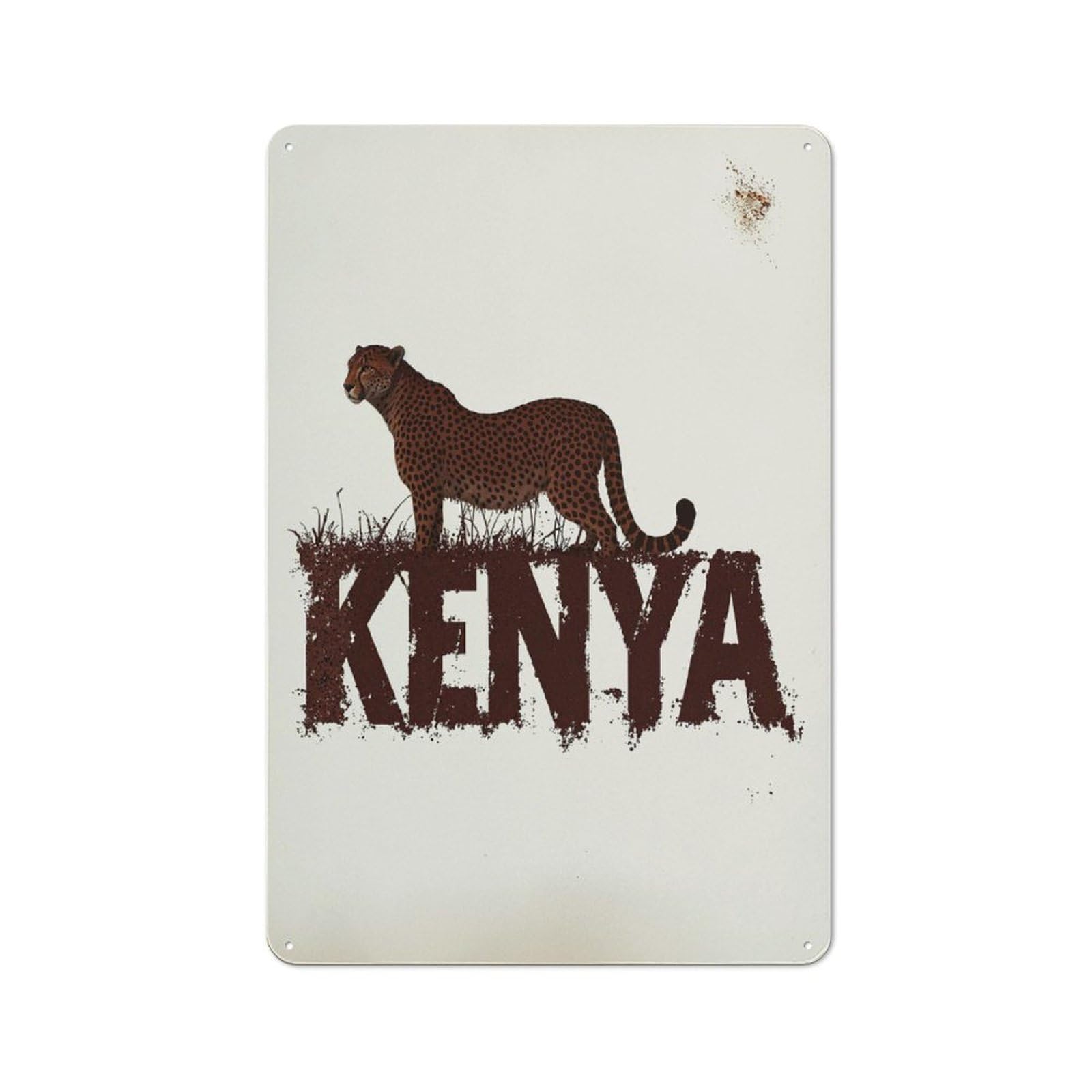 Junmoney Style-10 Tin Wall Plaque 30X20cm With Cheetah Kenya Travel For Home Office Or Studio, For Garage, Workshop And Man Cave Decoration