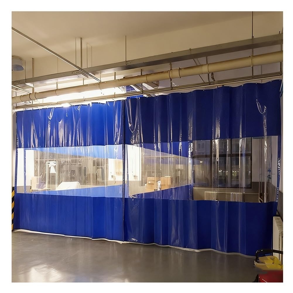 Rideaux De Séparation pour Garage - Dimensions sur Mesure, Panneaux en Vinyle Industriel avec Bâche en PVC, L'intérieur/l'extérieur Cloison Imperméable pour Usine, Atelier(Blue)
