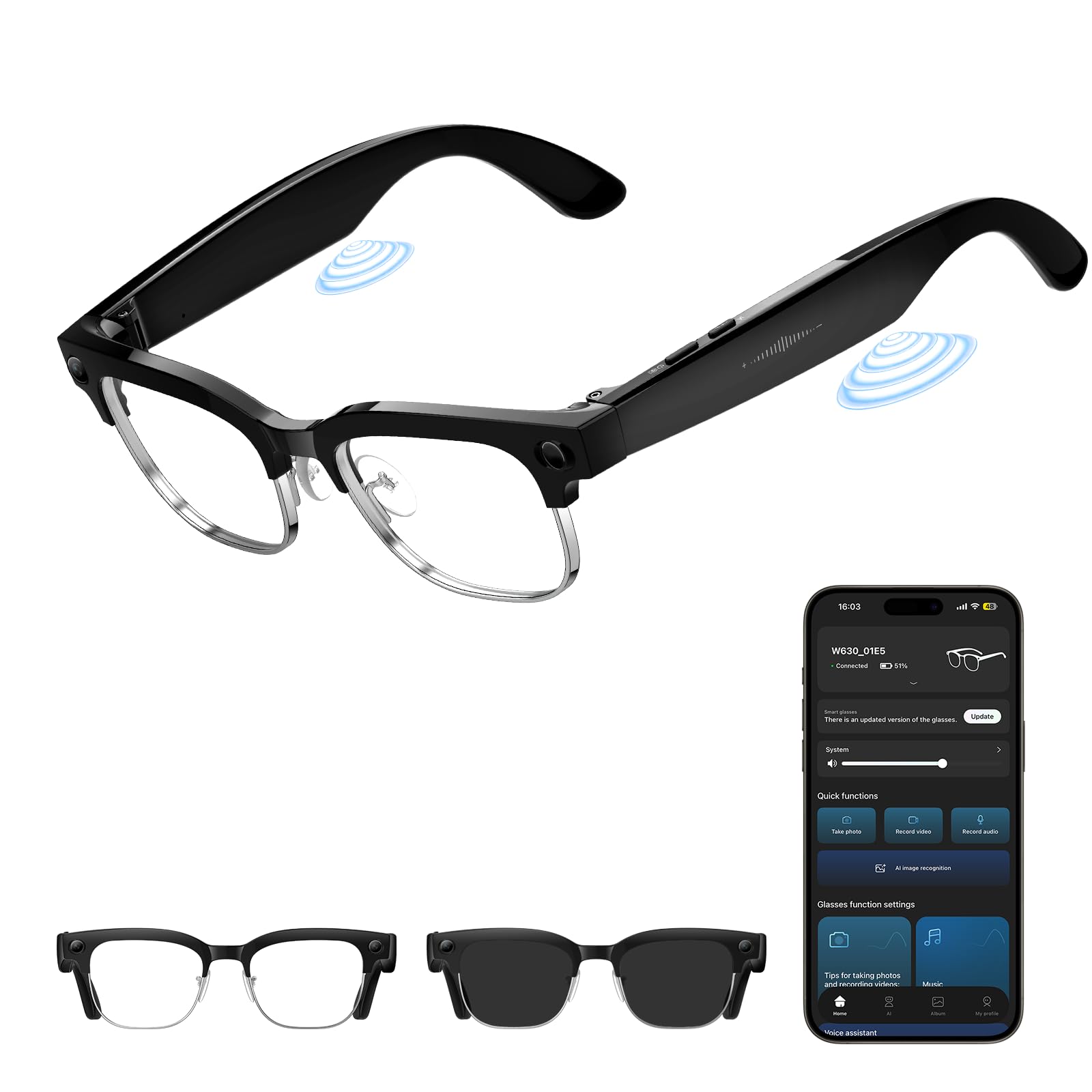 AI Smart Glasses with Camera, Anti-Shake Video & Photo Capture, Open-Ear Music & Calls, Touch Control, Voice Assistant, Real-Time Translation, Auto Photochromic UV400 PC Lenses-image-22