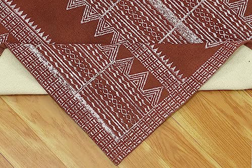 Tapis carré motif géométrique marron beige intérieur extérieur - 8
