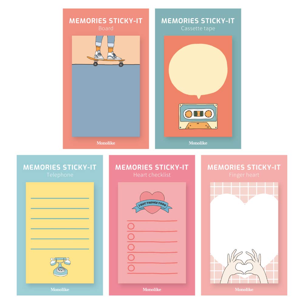 Monolike Memories Sticky-it - 5p Set Self-Adhesive Memo Pad 50 Sheets