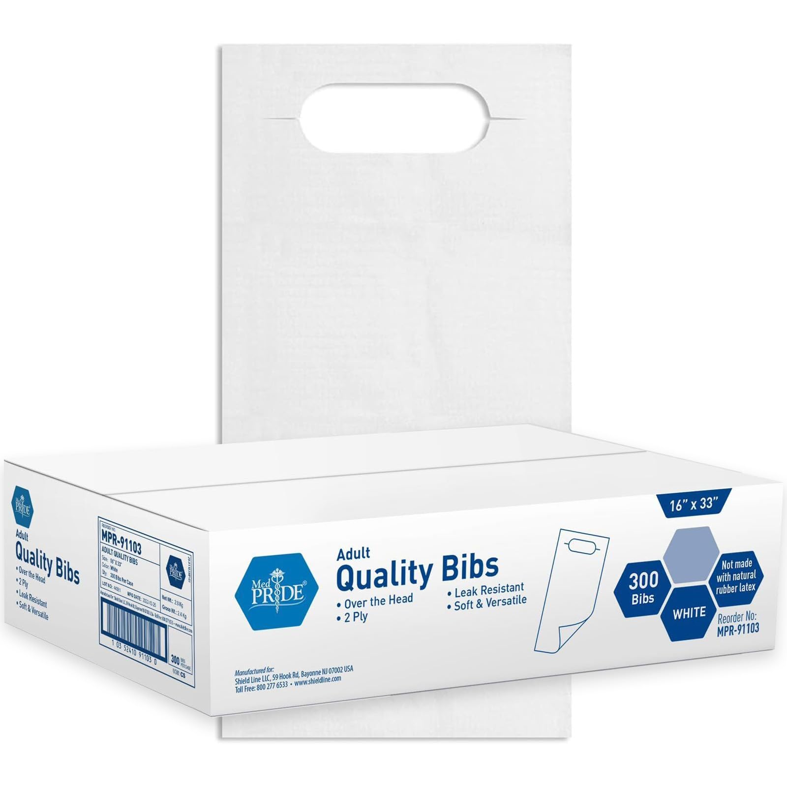 Medpride Disposable Adult/Elderly Bibs for Spill Protection| 300 Pack, 16” x 33”| Long, Comfy, Overhead, Tie-Back Design| High Absorption, Soft w/Leakproof Polymer Layer| Easy Put-On, Take-Off