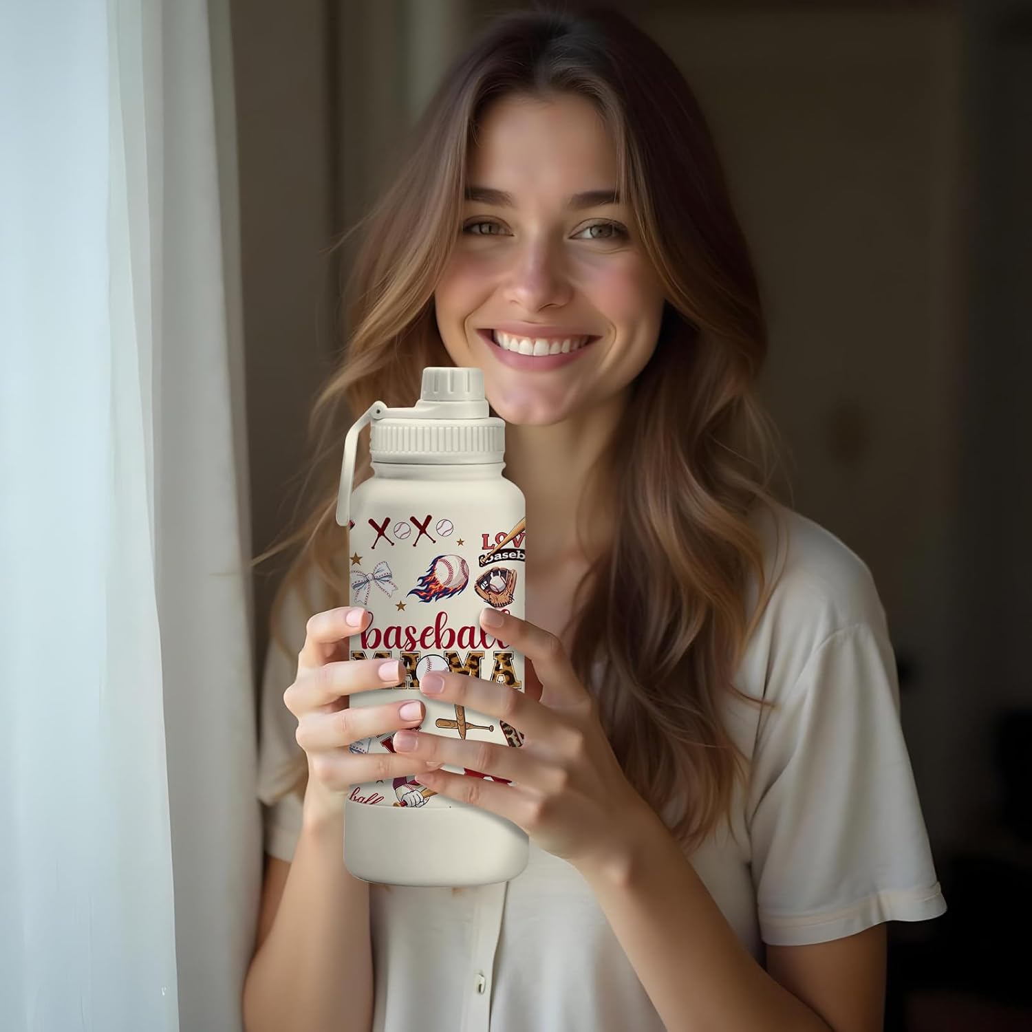 Gifts for Baseball Mom - 34oz Baseball Mama Water Bottle Vacuum Insulated Stainless Steel Tumbler, Leak-Proof, Double Wall Travel Mug for Baseball Lover Player, Christmas Birthday Gift for Women(1 pc) - Image 6