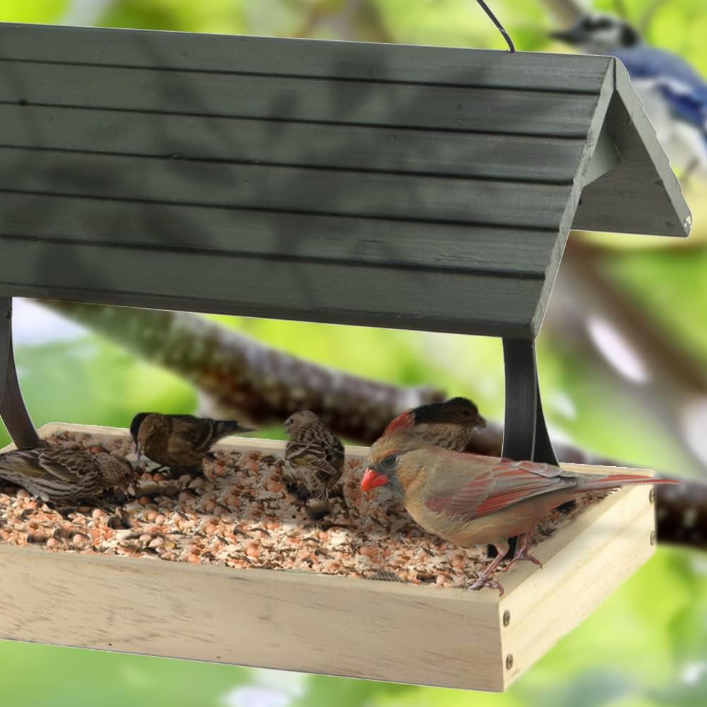 Fly-Through Bird Feeder with Roof - Wooden Platform, 2 lb Capacity