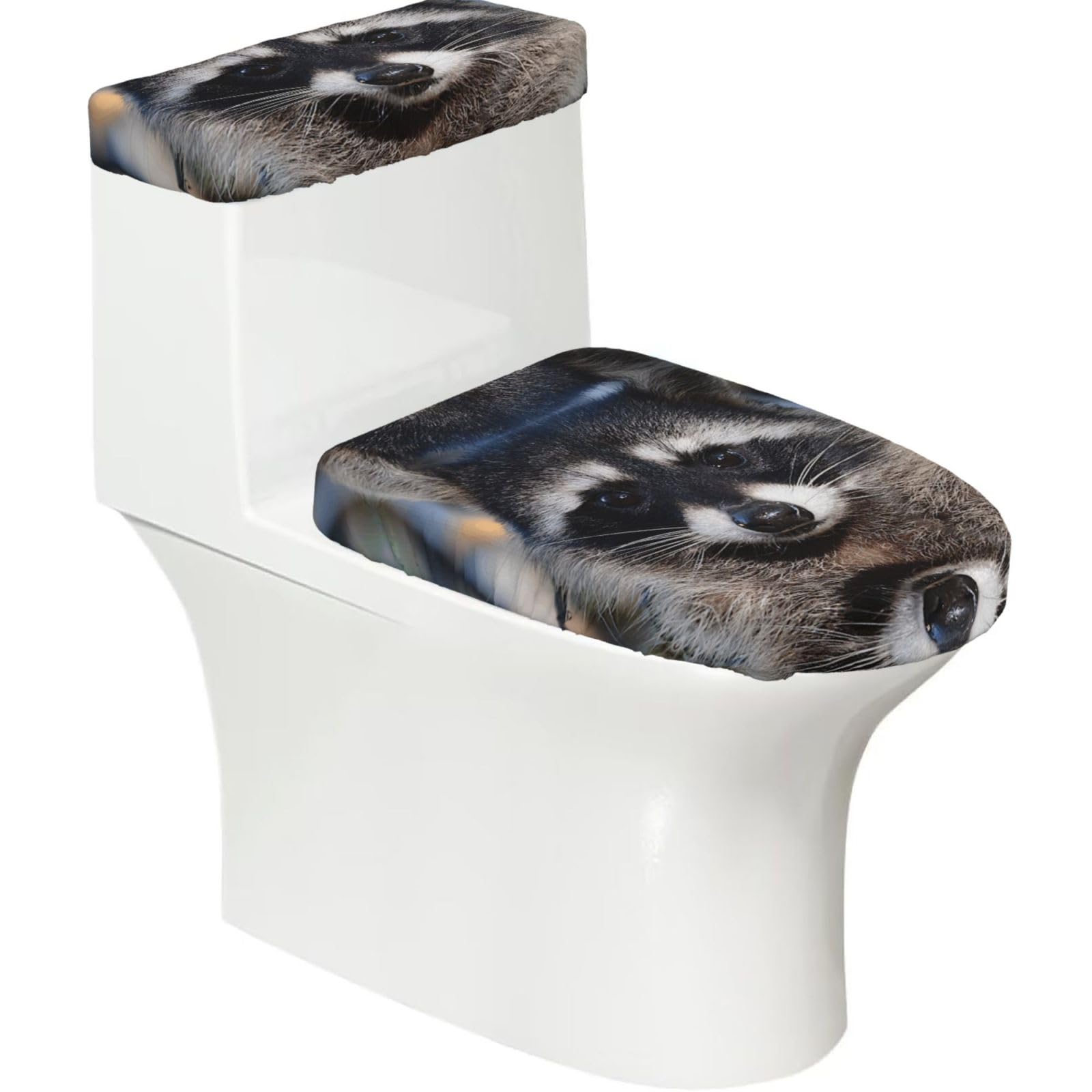 Little Raccoon Face Print Bathroom Decor Toilet Lid Cover And Tank Covers, Restroom Accessories Fits Most Round