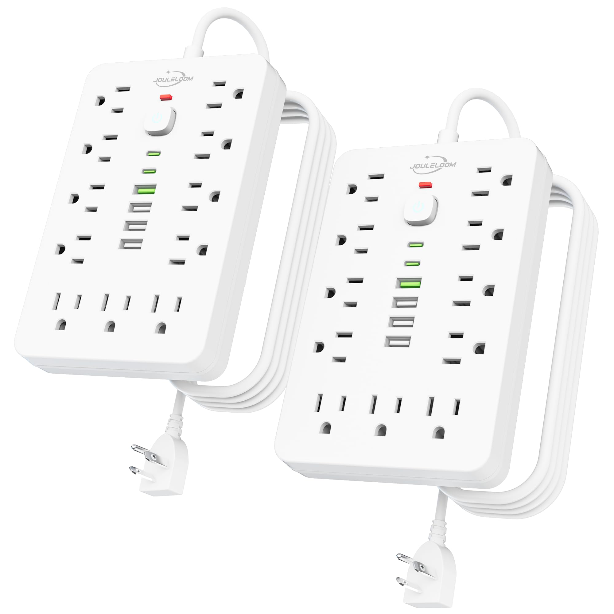 JouleLoom Überspannungsschutz-Steckdosenleiste mit flachem Stecker, 11 mehrere AC-Steckdosen mit 6 USB-Ports (2 USB C), 1,8 m Verlängerungskabel, 1250 W/10 A, One-Touch-Schalter-Taste, 17-in-1