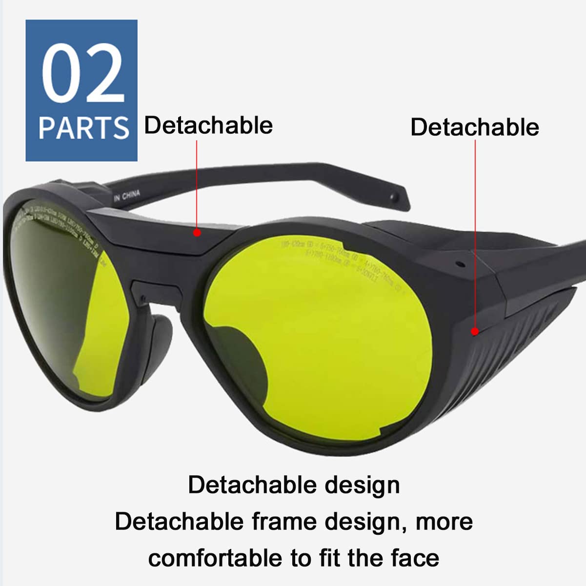 Gafas de Seguridad Láser Protección 980nm 1064nm 1100nm OD5+ | 190-490nm 800-1100nm, Antiluz Radiación, Filtrado de Sombreado Láser, Para Máquina de Corte Grabado, Para IPL Láser de Fibra