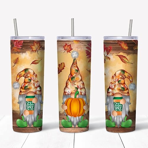 Vaso delgado de gnomo con especias de calabaza, vaso de otoño, vaso de calabaza, regalos festivos, acero inoxidable, 20 onzas