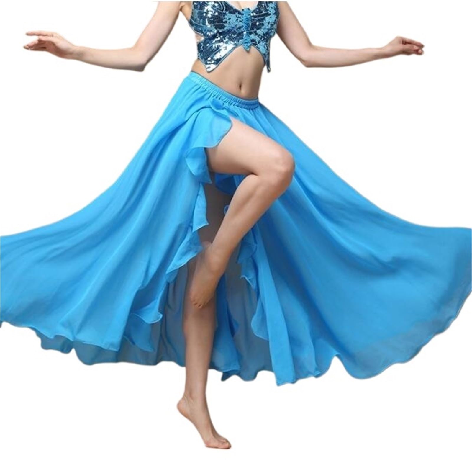 Vestido Largo De Danza Del Vientre Para Mujer Falda larga de satén blanca for danza del vientre, faldas de danza del vientre for mujer, falda profesional for danza del vientre Para SeñOras Faldas(Ligh