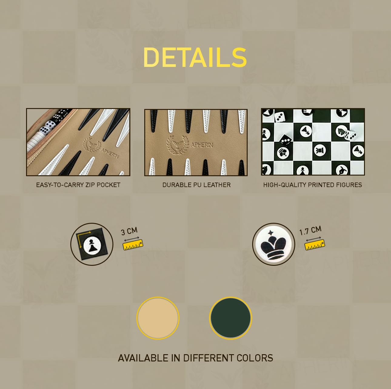 Enroulable Backgammon de Voyage, d'échecs et de Dames 3 en 1 – Design Double Face pour échecs(Beige)