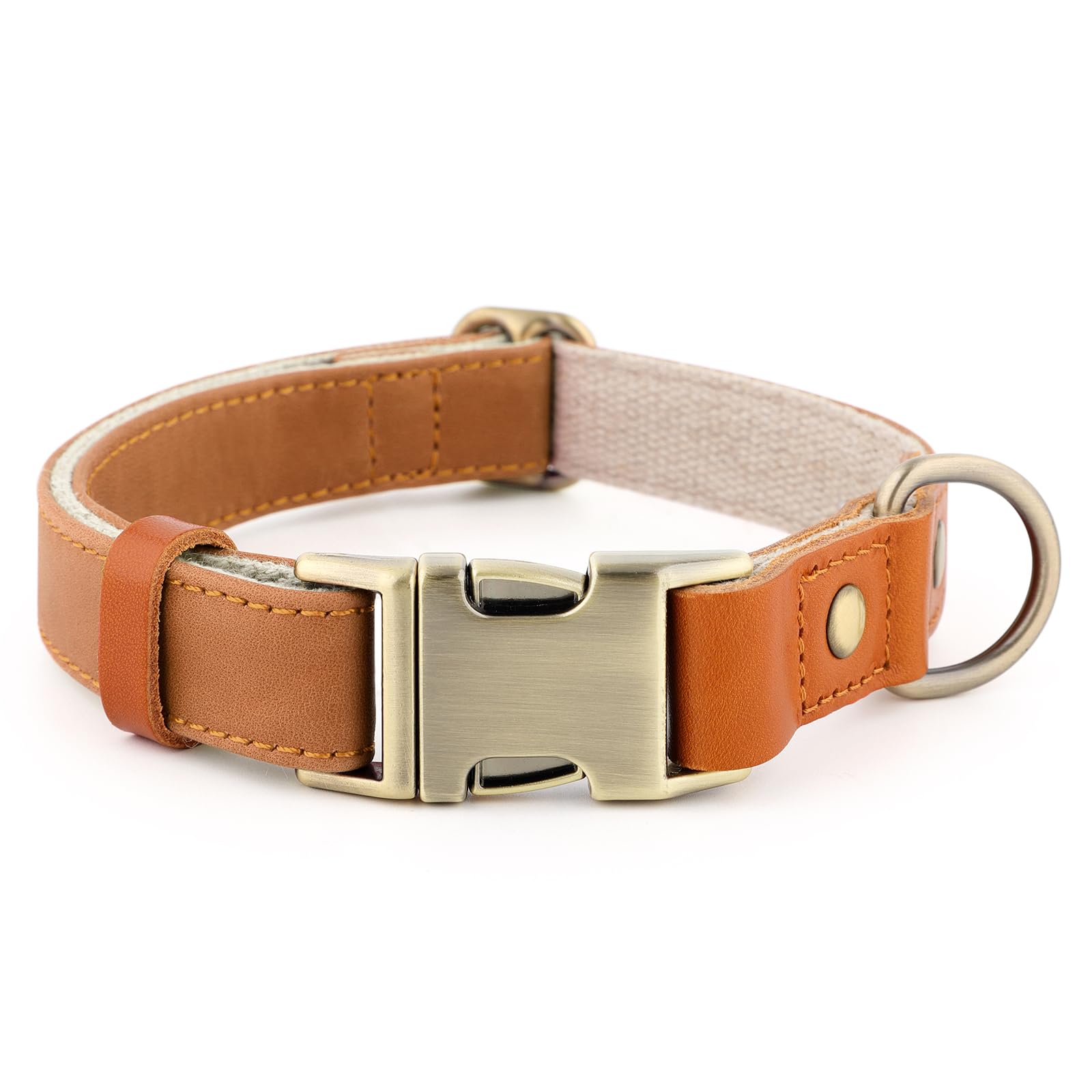 Plutus Pet Genuine Leather & Hemp Dog Collar – Adjustable Heavy Duty Pet Collar with Quick Release Metal Buckle, Soft & Stylish for Puppy and Small, Medium, Large Dogs (Light Brown, S) — image 1