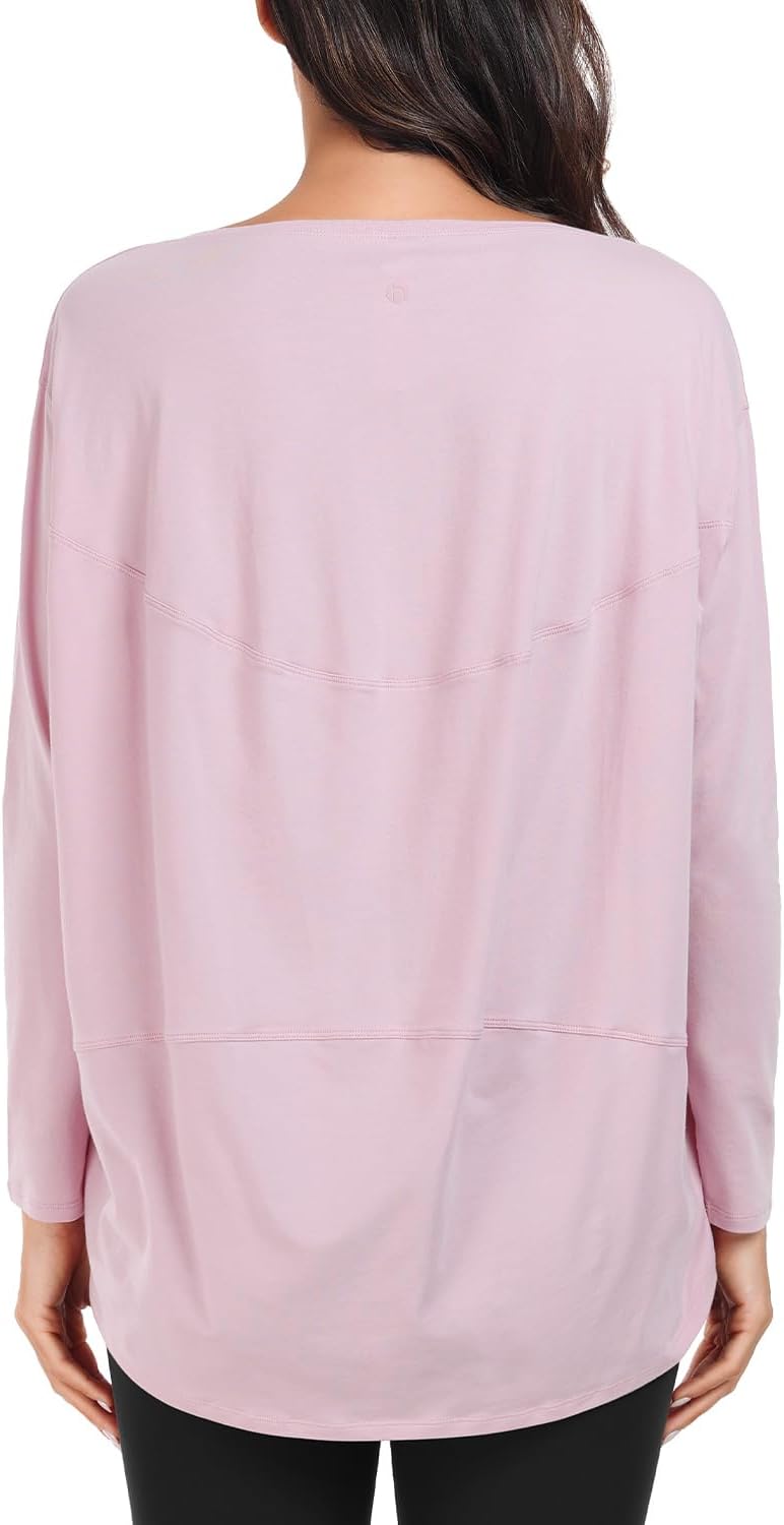 HeyNuts Women's Pima Cotton Long Sleeve Workout Shirts Boat Neck Athletic Loose Fit Soft Tops Fall Casual Shirts - Image 4