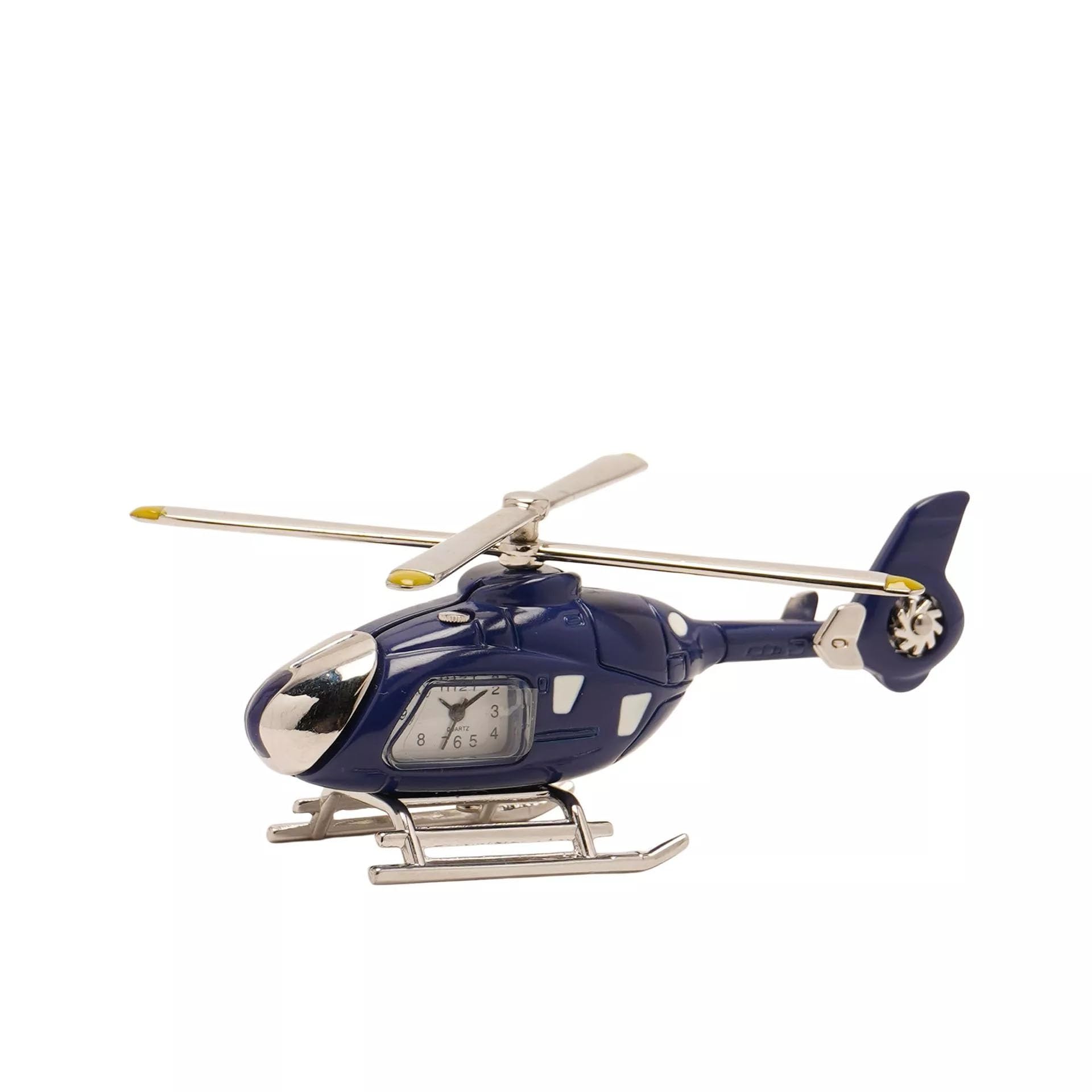 Widdop & Co. Blue Helicopter Miniature Clock - Novelty Desk Timepiece Aviation Ornament - Aircraft Table Clock Gift for Aviation Enthusiasts
