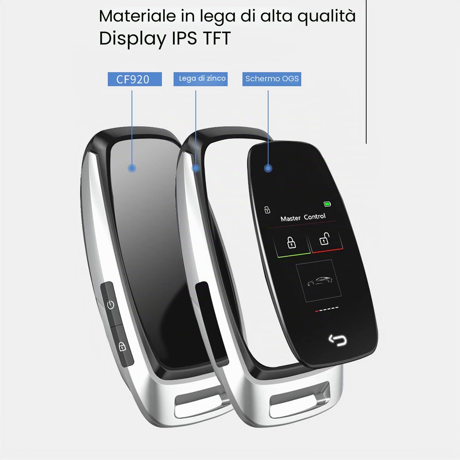 Touch Screen con Chiave LCD Intelligente per Auto, Ingresso Senza Chiave Bluetooth 5.0, È Possibile Cambiare Il Logo Della Chiave Dell'auto a Volontà, Realizzato in Lega di Zinco(D'argento)