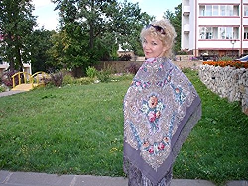 Russian Pavlov Posad Woolen Shawl Silk Fringe 50X50" (1437-1) #TOP4