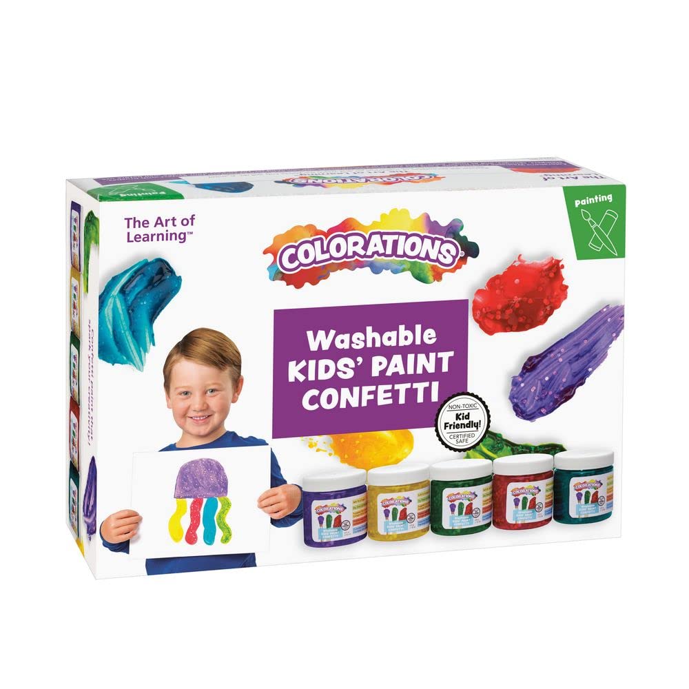 Colorations Washable Kids Primary Paint, Set of 5 Confetti Paints, Sensory Experience, Finger Paint
