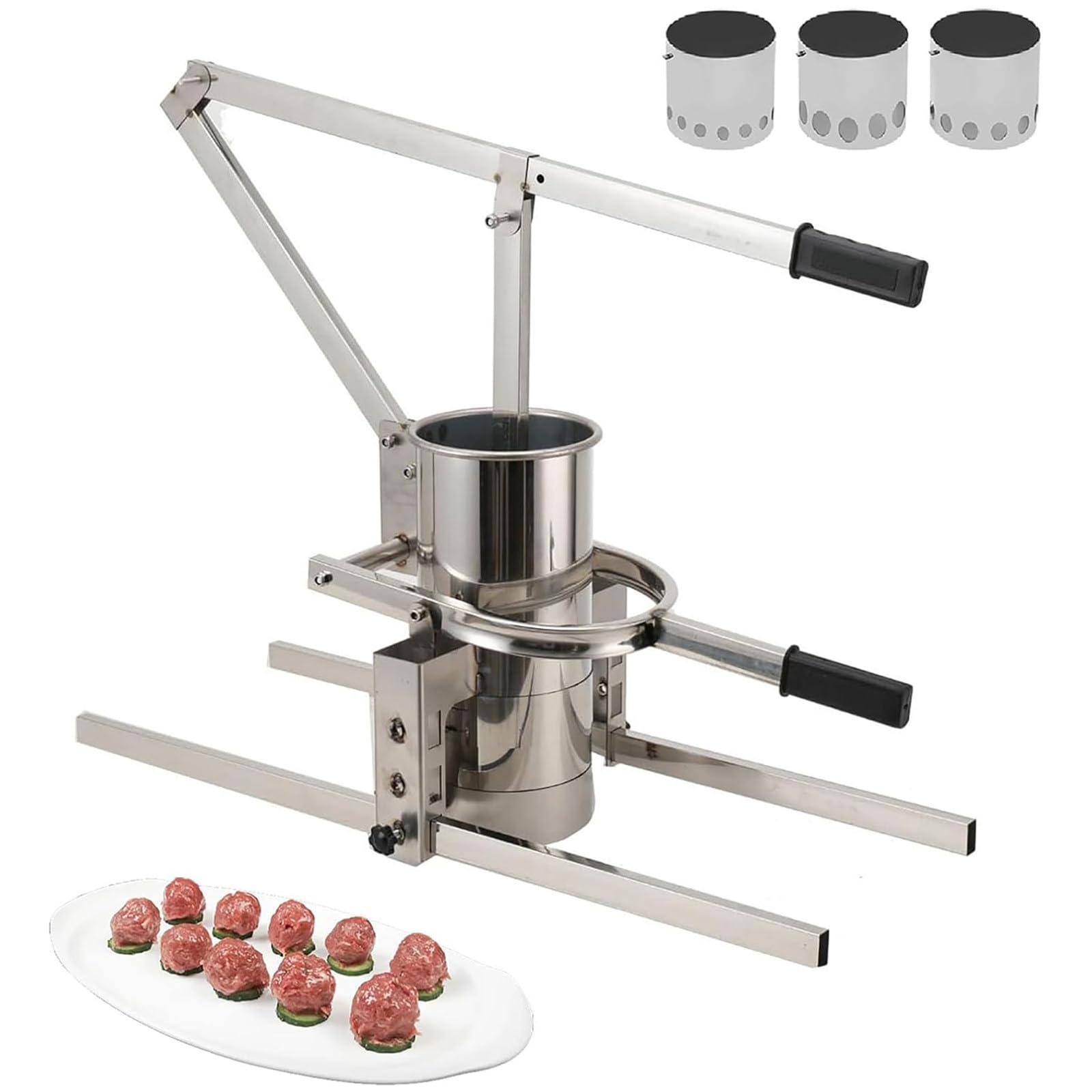 Vegetable Meatball Mold Tool, Stainless Steel Manual Croquette Machine, Household Commercial Meatball Processor, H-Shaped Bracket, Barreldiameters 13cm / 16cm, Shrimp Ball Fish Ball MoldC-Dia16cm