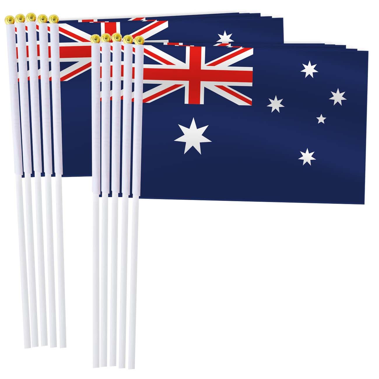 25 Pack Australia Handheld Small Flag,Mini Australians Hand Held Miniature Stick Decor