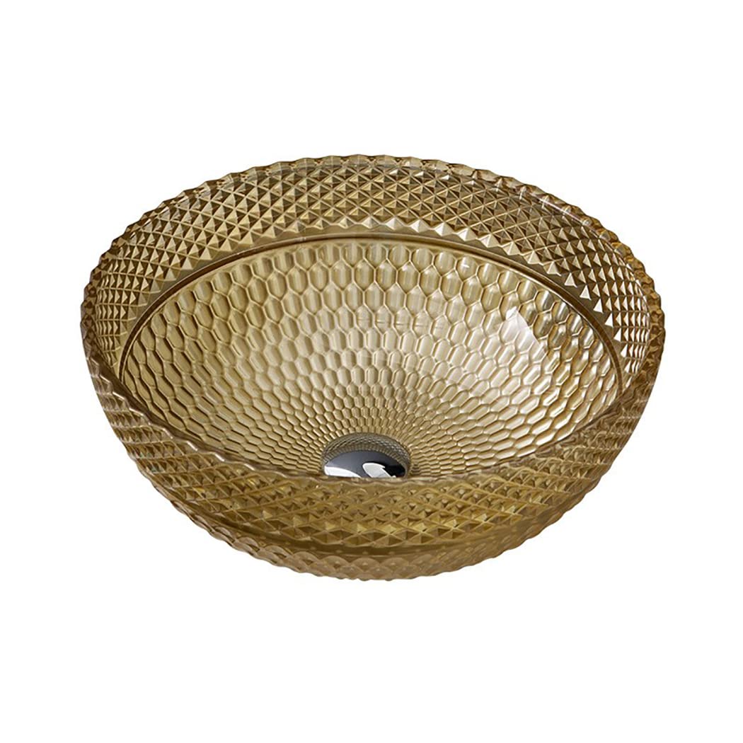 SBCGFY Vessel Sinks, Vessel Sink Glass Bathroom Vessel Sink Above Counter Bathroom Sink Bowl Shape Bathroom Vanity Sink Tops With Drain Combo,Geel-Basin Only