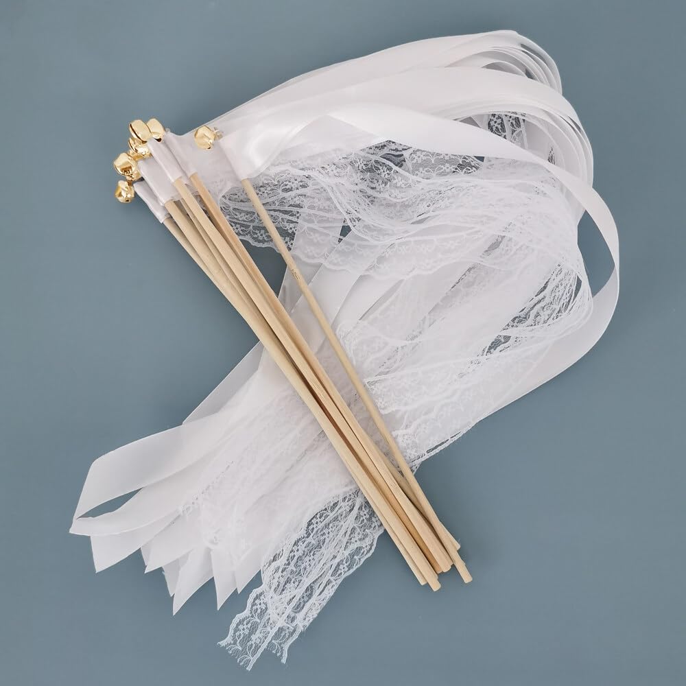 KUWUNG 35 Varillas Suerte Varitas para Bodas, Varitas de Cintas y Cascabeles, Mágicas de la Suerte con Cintas para Bodas, Cumpleaños, Varitas Boda Decoraciones de Fiesta para Cumpleaños Boda