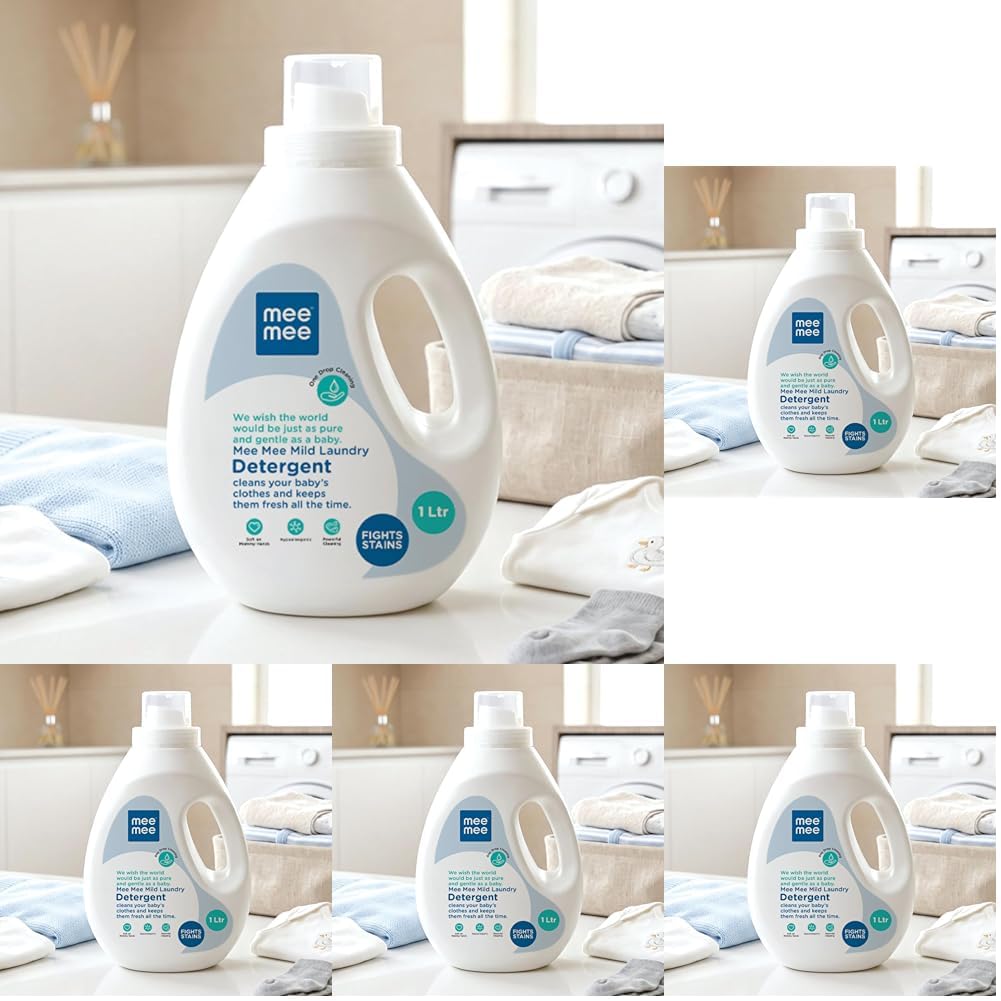 Mee Mee Baby Liquid Detergent 1 L | pH Balanced, Free from Harsh Chemicals, Safe for Mother’s Hands & Baby’s Skin | Anti-Bacterial, Removes Stains & Odor with One Drop, Hypoallergenic (Pack of 5)-image-28