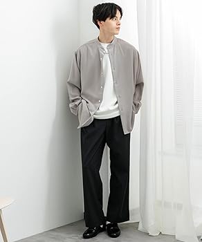 【SALUÉ】ユニセックスバンドカラーシャツ／白 SALUÉ】ユニセックスバンドカラーシャツ／白