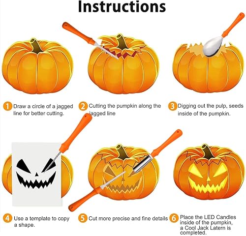 Miniatura 6 de Kit de tallado de calabaza de Halloween, herramientas profesionales de tallado de calabaza de acero inoxidable, kit de tallado de calabaza a granel