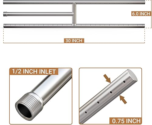 Miniatura 2 de Onlyfire - Chimenea de acero inoxidable para fogata de gas natural y propano y chimenea, 30 x 6 pulgadas, quemador H rectangular para interiores y