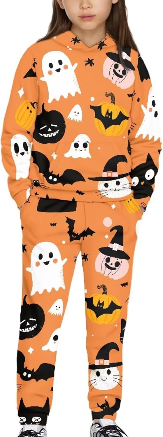 Gomyblomy Girls Halloween Sweatsuit Kids Hoodie Sweatshirts and Jogger Pants 2 Piece Outfits Long Sleeve Tracksuit Set