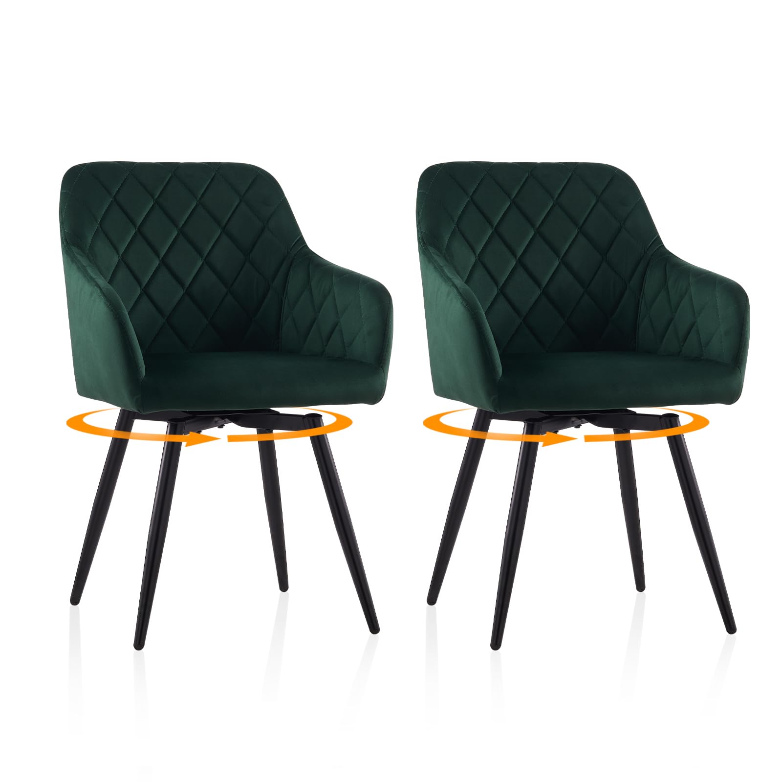 TUKAILAi Velvet Swivel Dining Chairs Set of 2 with Arms, for Dining Room
