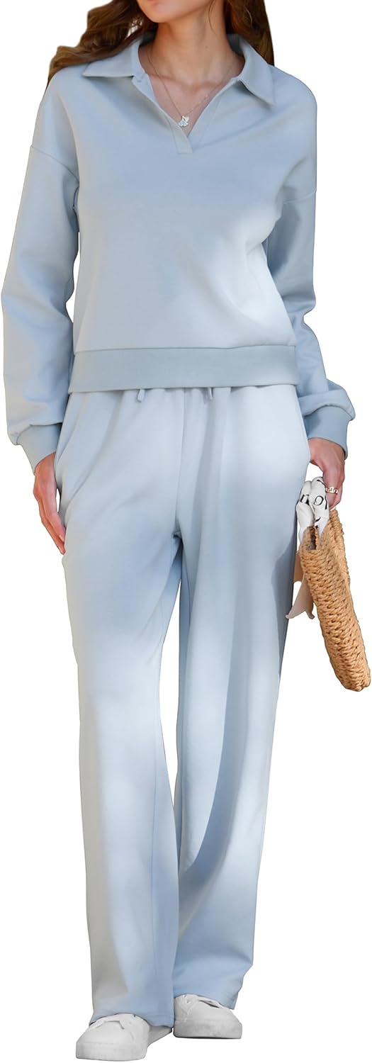 KFUBUO Fall Outfits for Women 2025 2 Piece Lounge Sets Long Sleeve Sweatshirt and Wide Leg Pants Tracksuits Casual Sweatsuit