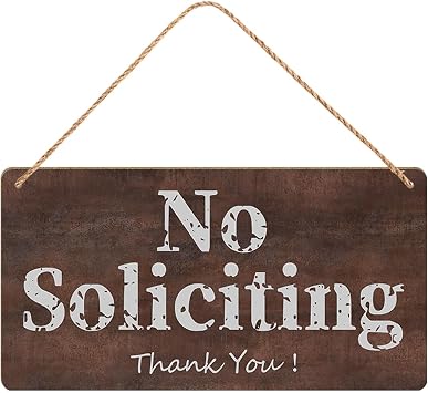 No Soliciting Sign Retro Printed Hanging Plaque for House Yard Front Door Porch Gate Funny Rustic Wall Art Decorative Wood Sign Home Decor 5X10 Inch Brown