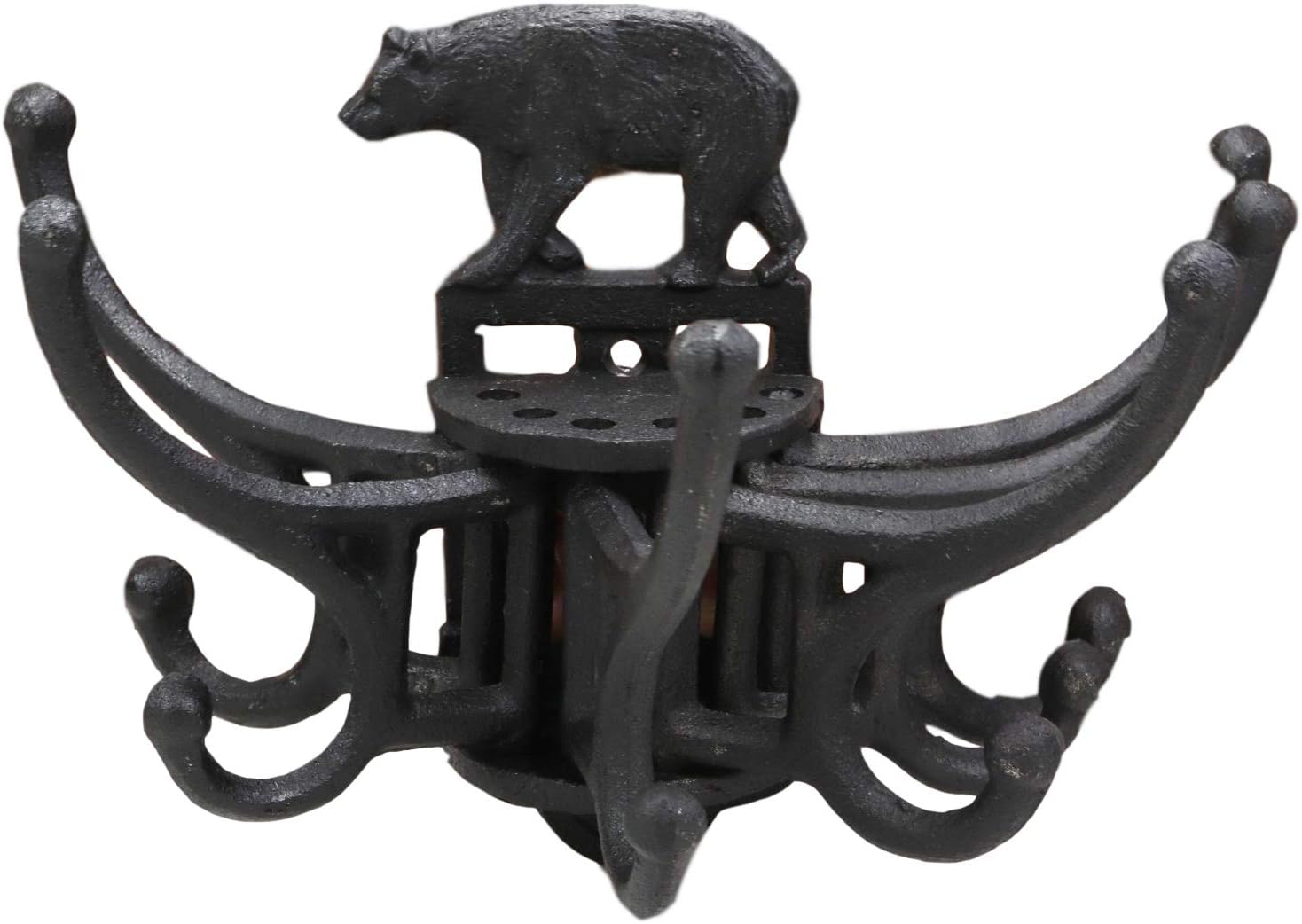 Ebros Cast Iron Rustic Forest Black Bear Free Spinning Movable Hanging Wall Hooks 9" Wide Western Bears Themed Mount Hook for Coats Hats Keys Leashes Backpacks Cabin Lodge Country Accent Decor