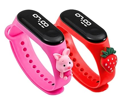Time Up Combo of 2 Cartoon Character Waterproof LED Kids Watches for Boys & Girls-M5KIDZ-HPK