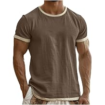 Mens Cotton Linen T-Shirts 2026 Summer Fashion Short Sleeve Crew Neck Casual Tops Lightweight