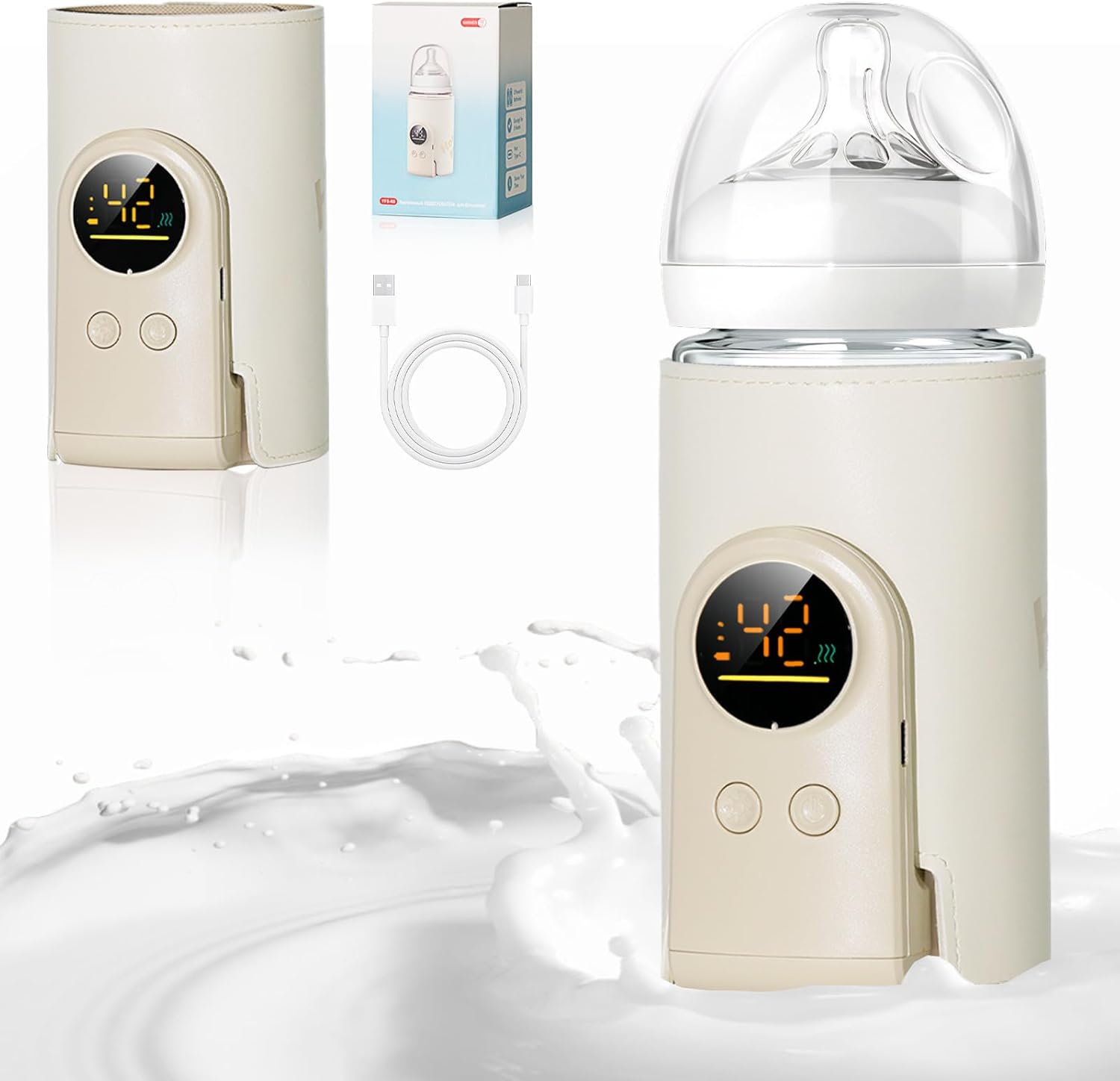 Upgrade Portable Bottle Warmer for Travel, 6 Temp with Smart Temperature Control & Night Light Display, Fast Warming, Long-Lasting Warming up to 5-8H, Comfortable Baby Feeding On The Go (10000mAh)