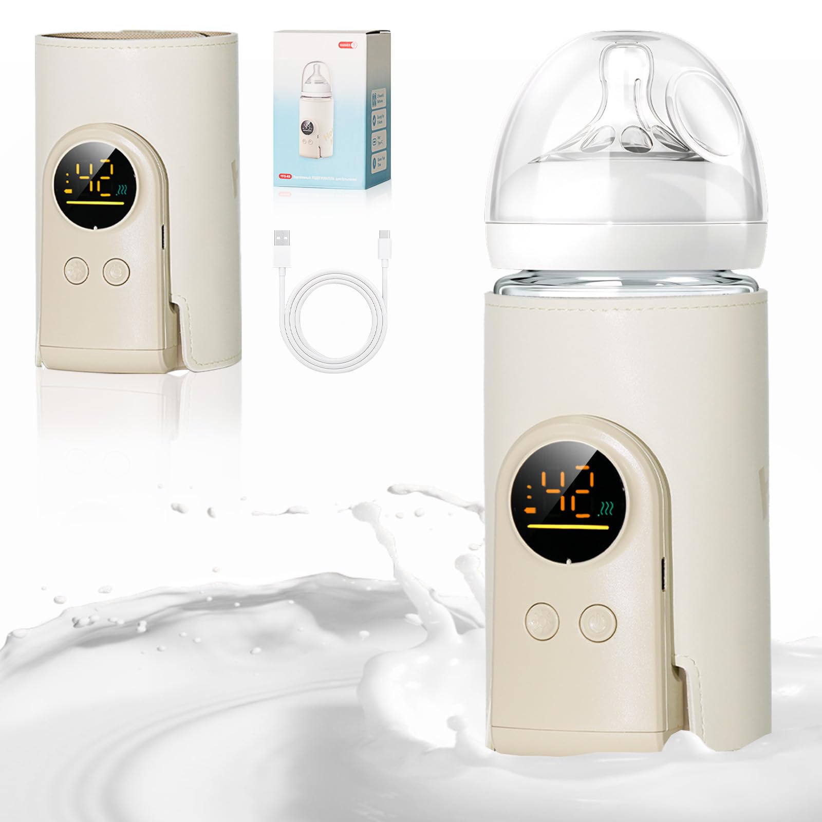 2025 Upgrade Portable Bottle Warmer for Travel, 6 Temp Milk Warmer with Intelligent Temperature Control & Night Light, Fast Heating, Long-Lasting Heating up to 5-8 H, for Breast Milk-image-32