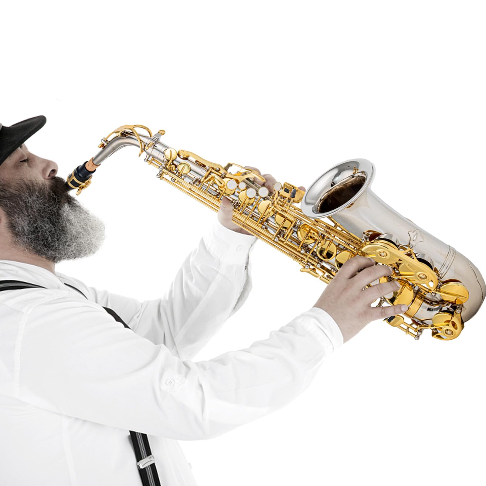 ACAGALA Eb - Sassofono contralto in ottone E Flat Sax 802, tipo di pulsante, strumento a fiato con bastone di pulizia, panno, guanti, cinghie, valigetta imbottita