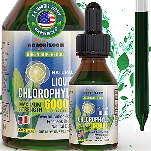 2 Pack/4oz Chlorophyll Liquid Drops 12000mg, Made in USA, Double Alkaline Natural Concentrate, Energy & Immunity Boost, Digestion- Weight Loss- Detox Support, Internal Deodorant, Skin & Hair Health