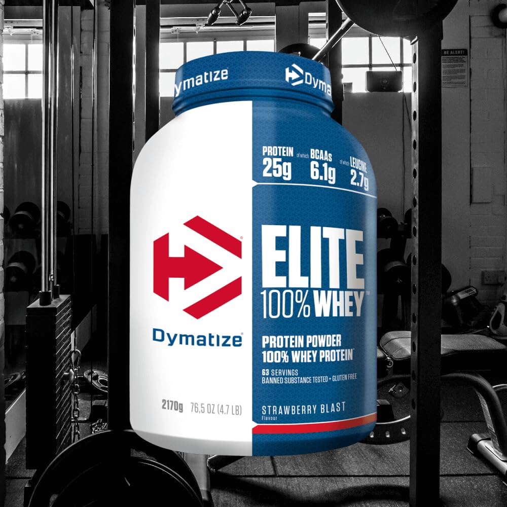 Dymatize Elite 100% Whey Strawberry Blast 2170g - wysokobiałkowy proszek o niskiej zawartości cukru + białko serwatkowe i BCAA