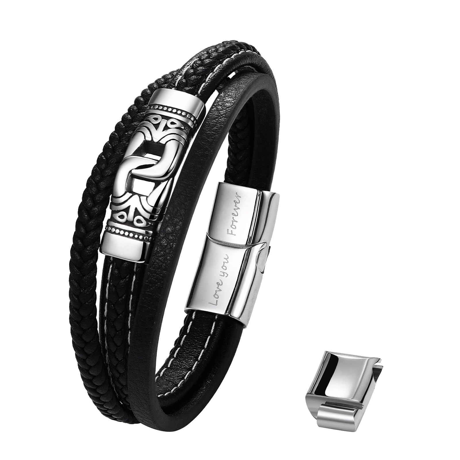 OIDEA Pulsera de piel trenzada para hombre, símbolo de nudo infinito, con hebilla ajustable, correa de piel negra, estilo retro, regalo para hombres, padre, amigo, hijo, Cuero