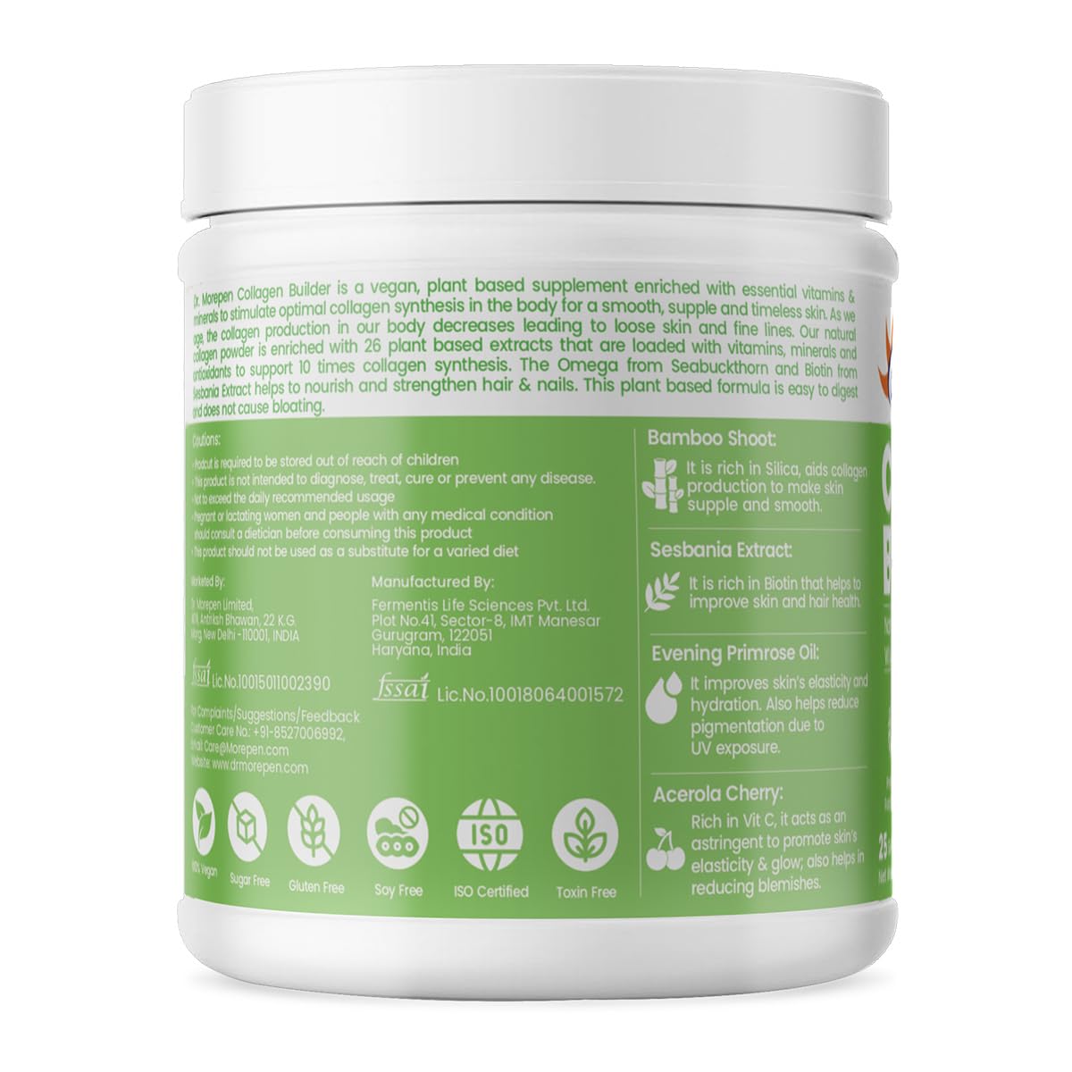 Dr. Morepen Natural Collagen Builder Powder| Plant Powered Nutrition | Natural & Safe | Orange & Berry Flavour 250Gm Pack Of 2,2 count, 25 servings 2