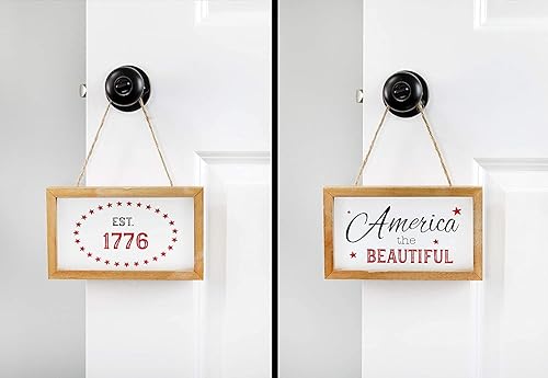 Miniatura 8 de AuldHome Design Letreros del 4 de julio, juego de 2 letreros decorativos de madera patriótica americana para decoración del hogar del Día de los