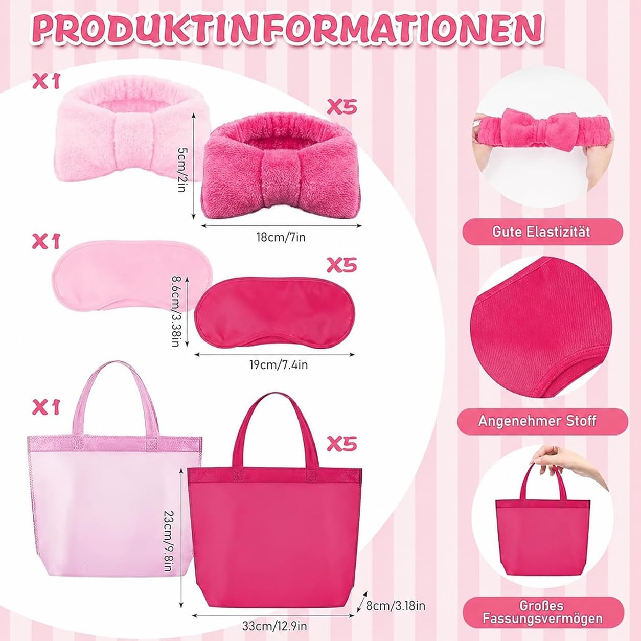 24-teiliges Spa Party Bademäntel Set für Mädchen, Taschen & Augenmasken | Rosa Spa-Party-Outfit für Kindergeburtstage – ideal für Übernachtungsparty, Fotoshooting & gemeinsame Verwöhnmomente